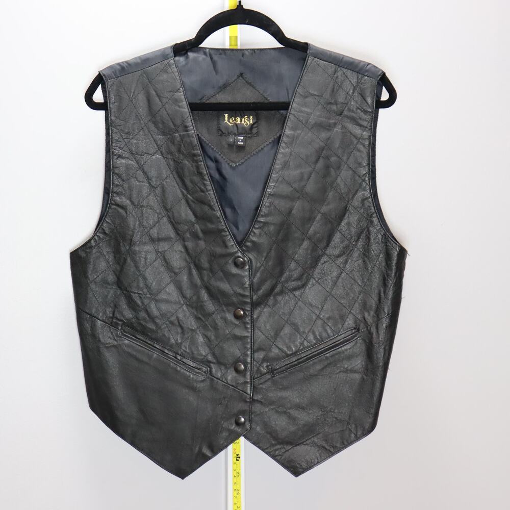Learsi Genuine Leather Quilted Vest‎ Black Snap Front Size L